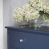 Polished Nickel Kilburn Furniture Knob on Blue Cupboard Furniture