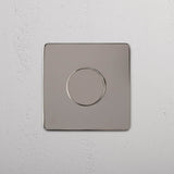 Light Intensity Control Switch on White Background: Polished Nickel Single Dimmer Switch