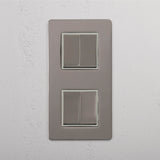 High Capacity Vertical Light Control Switch: Polished Nickel White Double 4x Vertical Rocker Switch on White Background